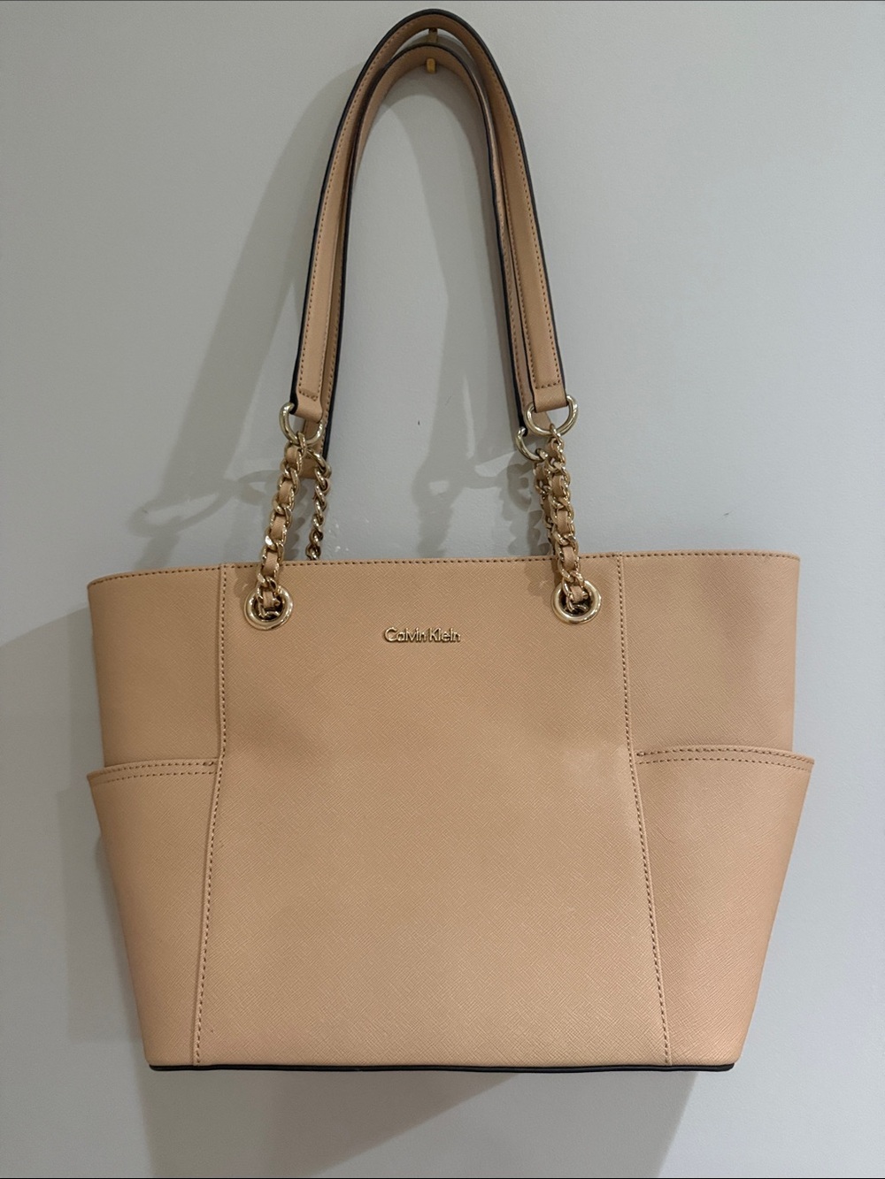 Calvin Klein Blush-Tone Tote with Gold Chain Straps- Never Used